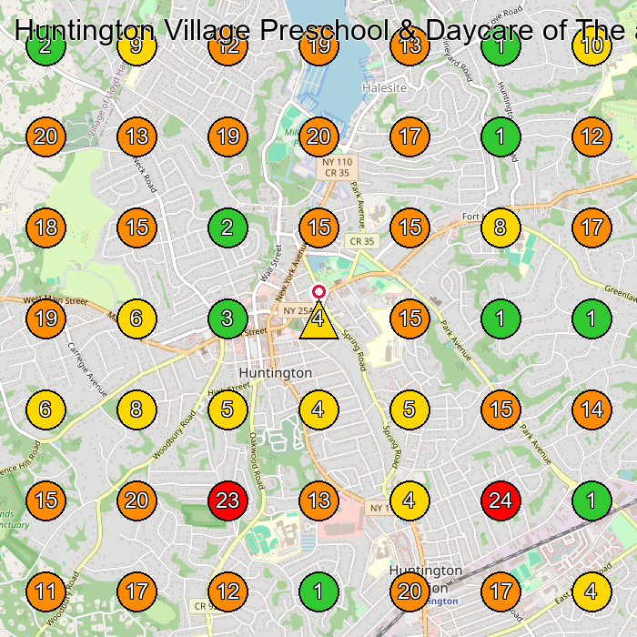 Huntington Village Preschool & Daycare of The arts Day Care Center GeoGrid ranking map for Huntington NY
